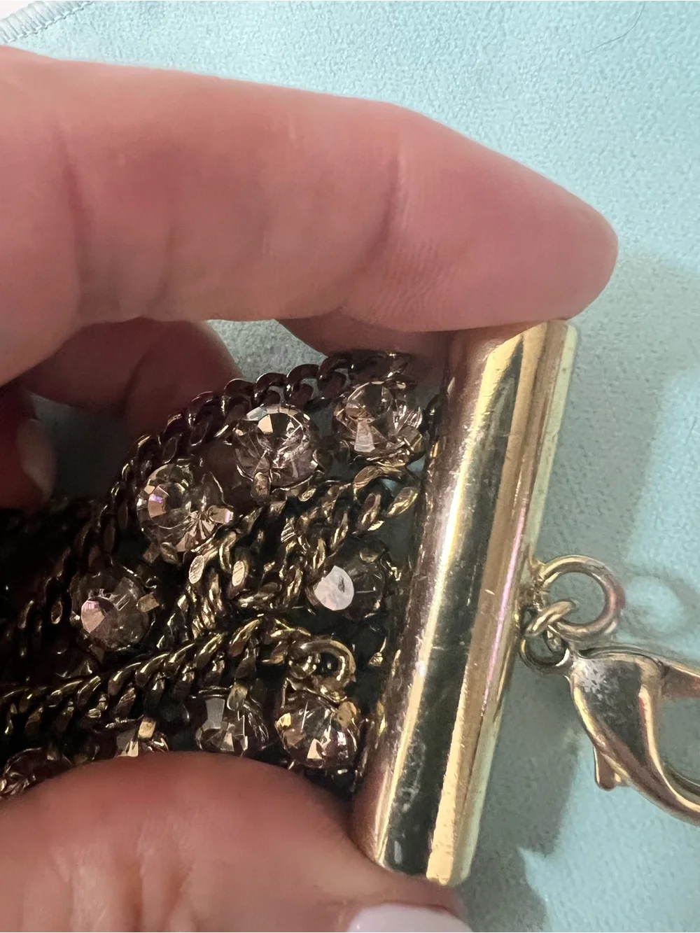 Vintage Gold Multistrand Chain Bracelet with pale Lavender Rhinestones - Picture 3 of 5